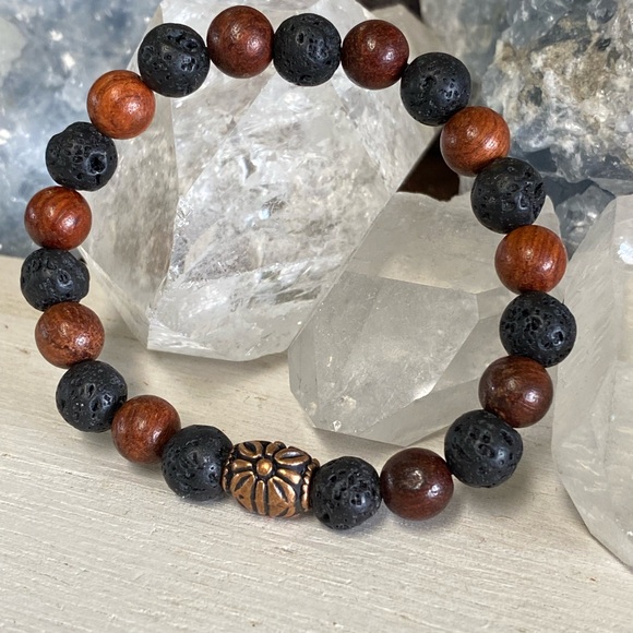 Wood & Lava Stone Bracelet - Unisex - Picture 3 of 7